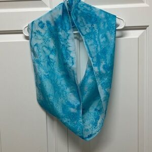 Vintage silk circular scarf, watercolour, galaxy, tie-dye, pastel turquoise blue